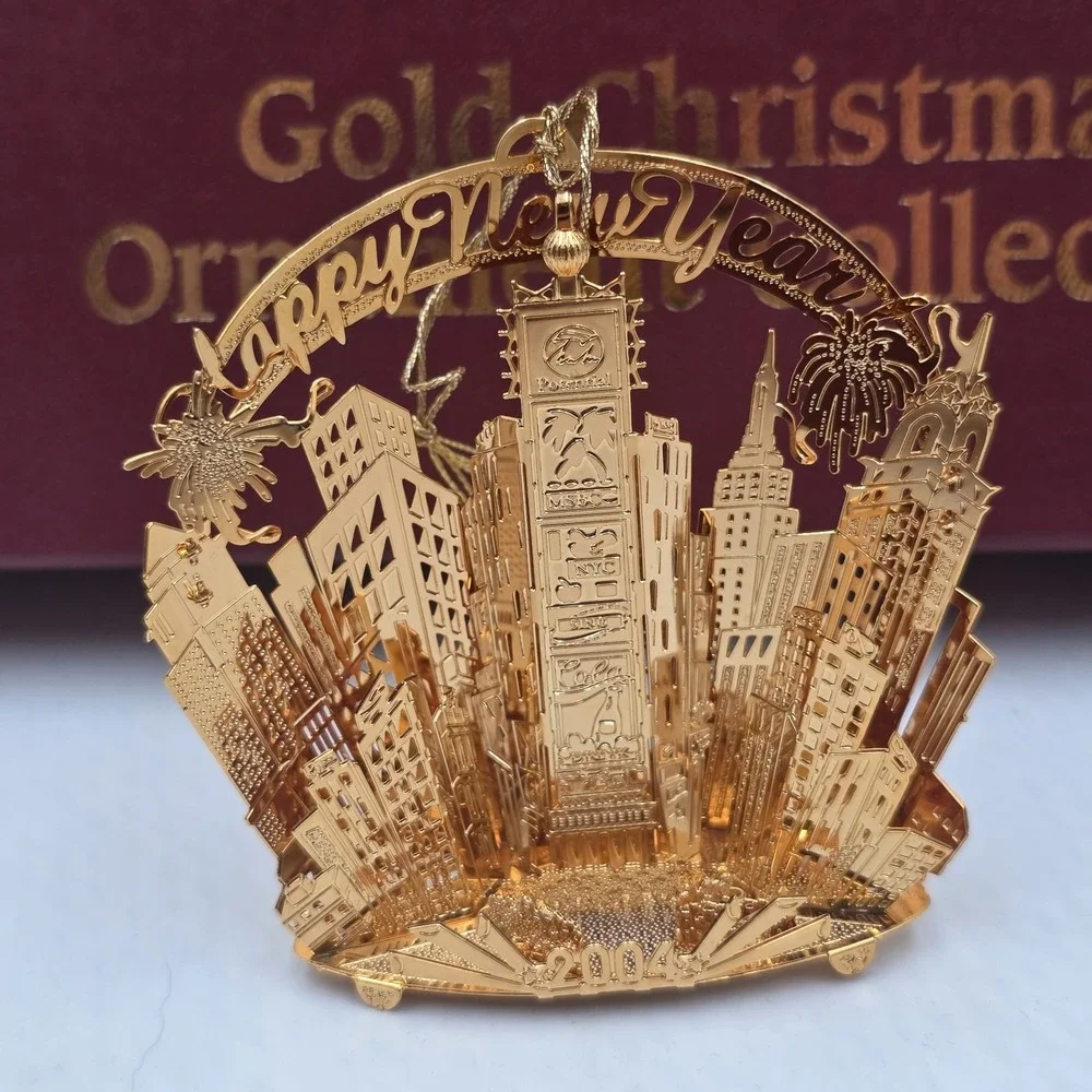 2004 Danbury Mint 23KT Gold Plated Christmas Ornament Collection Set12 Box 3D